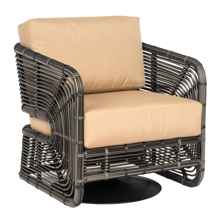 Carver Wicker Cushion Swivel Lounge Chair by Woodard - Image 3